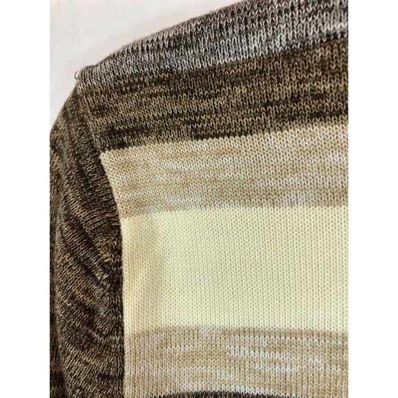 Chic Knit Elegance: Med. Tan Striped Women's Sweater - Cozy Comfort & Timeless - Picture 3 of 4